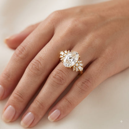 1.00 Ct Oval Cut Lab Grown Diamond Engagement Ring | 2.00 Ct Total | 14K Gold