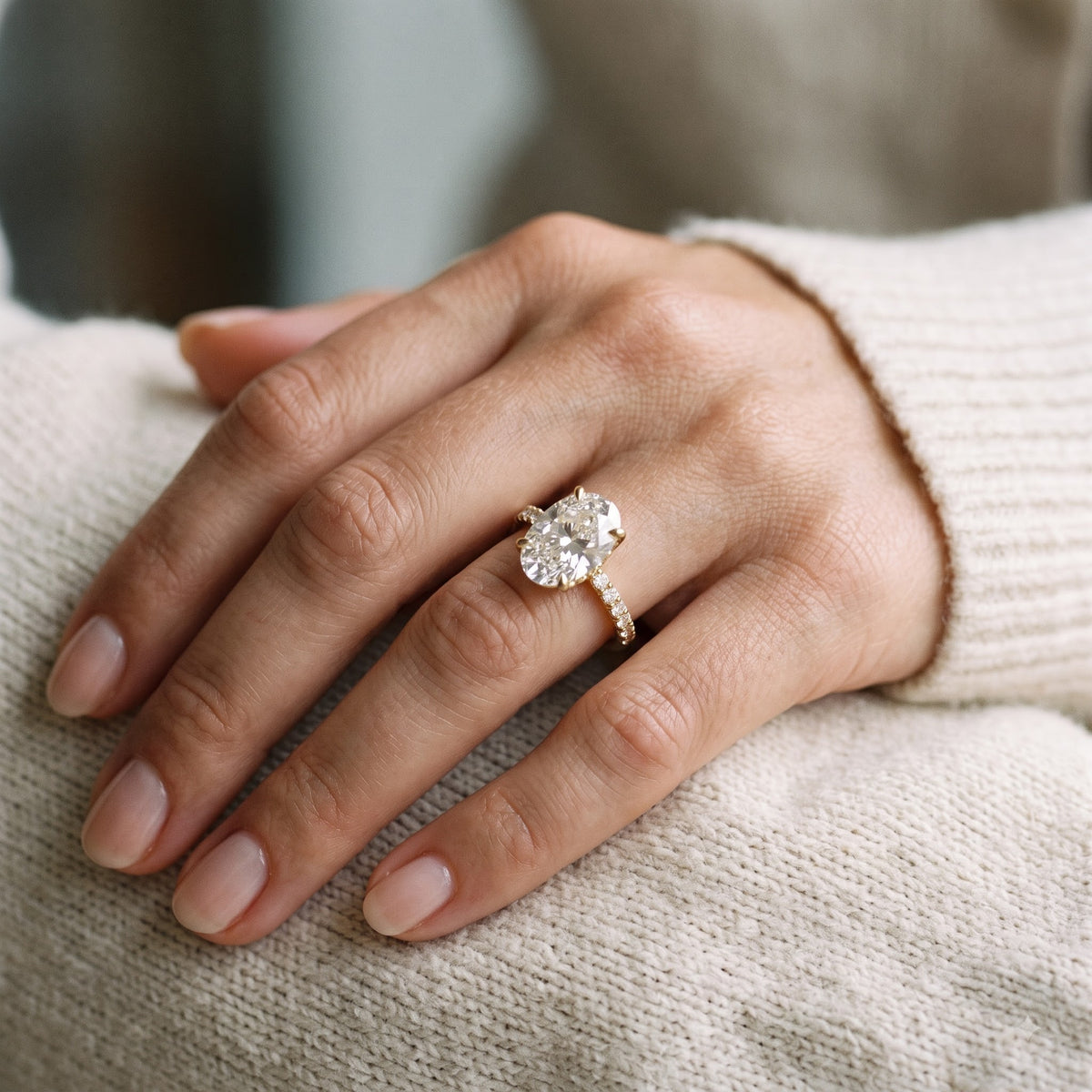 1.00 Ct Oval Cut Lab Grown Diamond Hidden Halo Engagement Ring | 1.12 Ct Total | 14K Gold