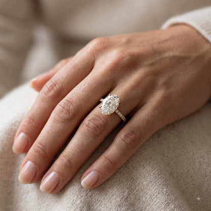 1.00 Ct Oval Cut Lab Grown Diamond Hidden Halo Engagement Ring | 1.12 Ct Total | 14K Gold
