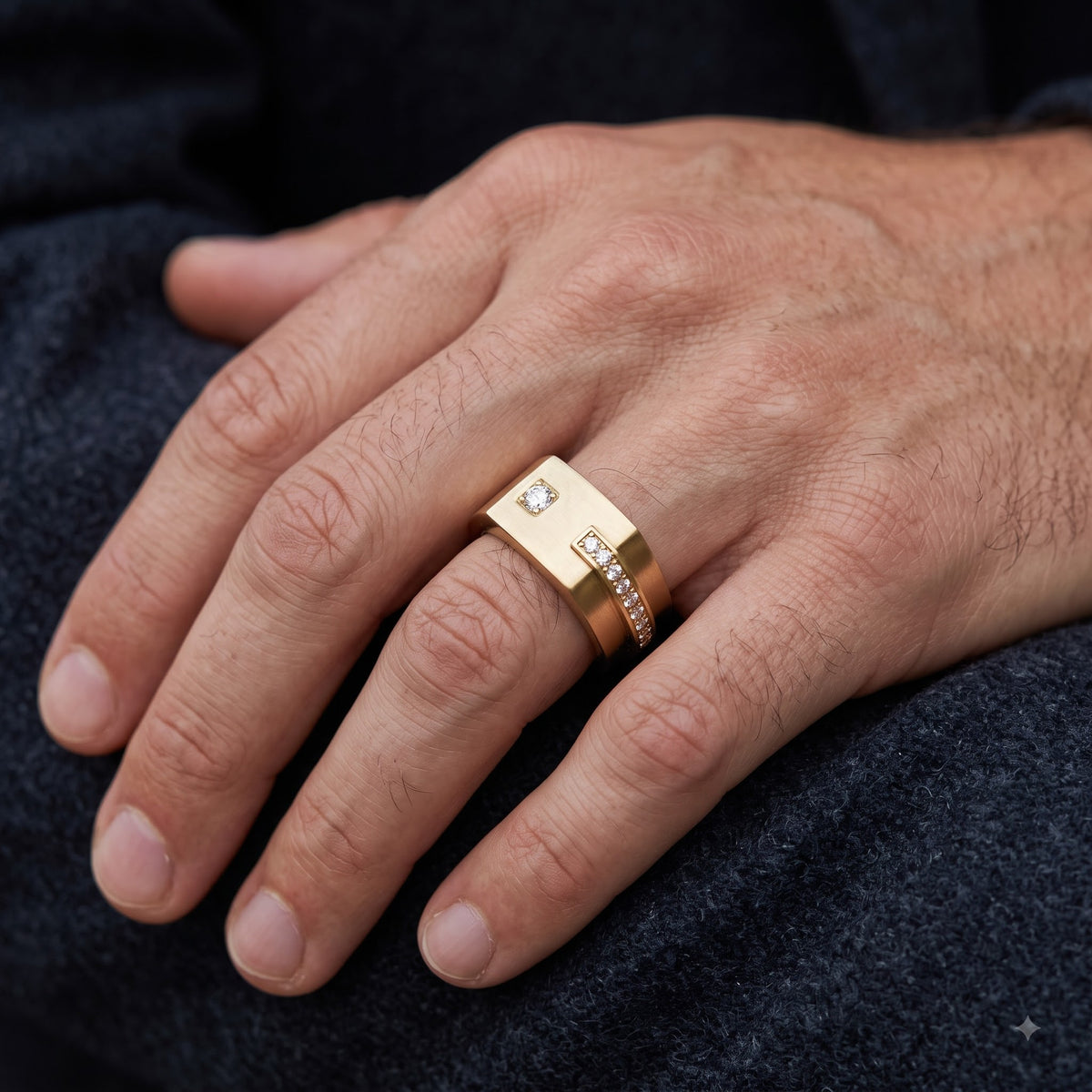 0.30 Ct Lab Grown Diamond Men's Ring | 14K Gold Wide Band Statement Ring