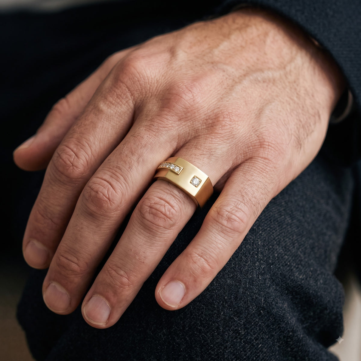 0.30 Ct Lab Grown Diamond Men's Ring | 14K Gold Wide Band Statement Ring