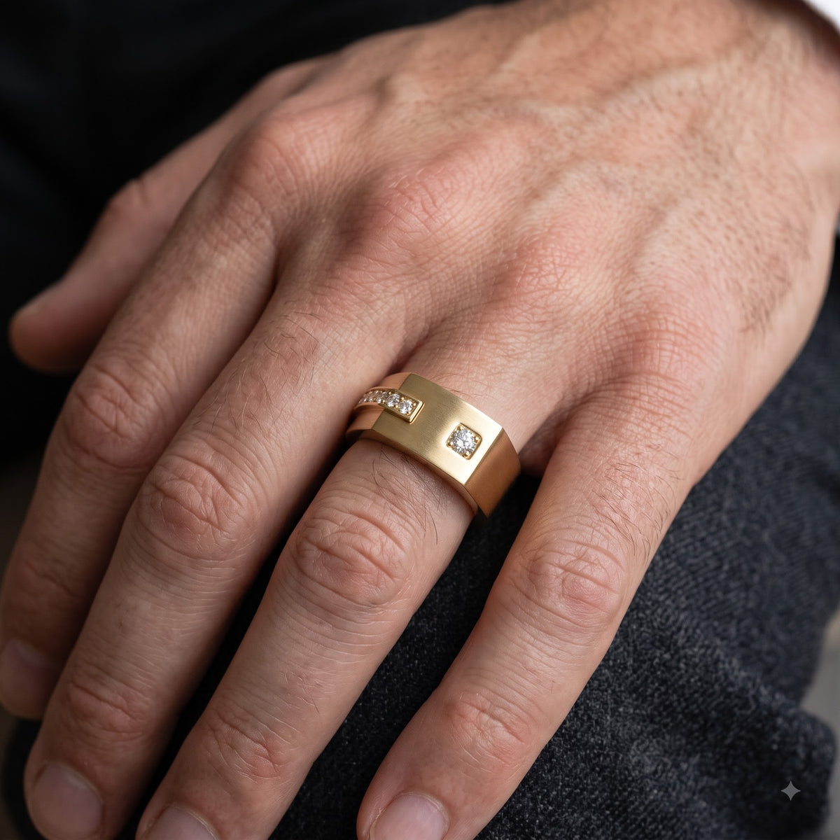 0.30 Ct Lab Grown Diamond Men's Ring | 14K Gold Wide Band Statement Ring