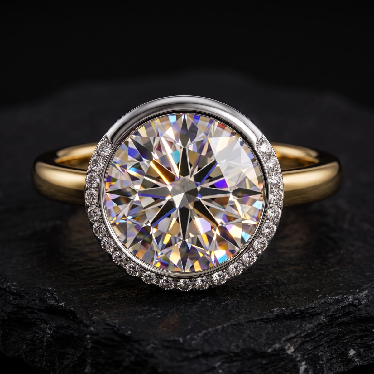 1.00 Ct Round Cut Lab Grown Diamond Bezel Set Engagement Ring | 1.10 Ct Total | 14K Gold