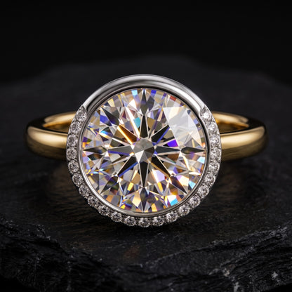 1.00 Ct Round Cut Lab Grown Diamond Bezel Set Engagement Ring | 1.10 Ct Total | 14K Gold