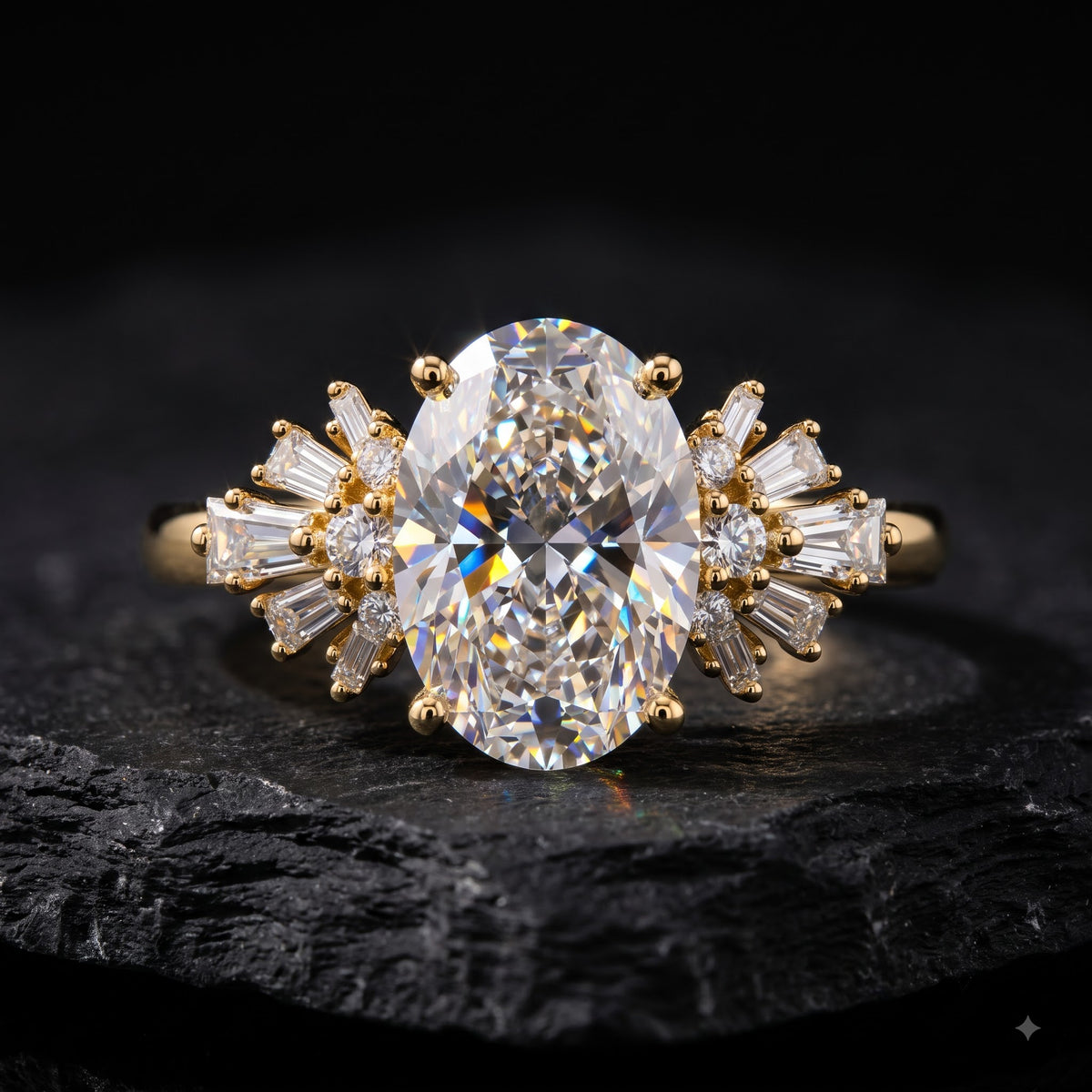 1.00 Ct Oval Cut Lab Grown Diamond Engagement Ring | 2.00 Ct Total | 14K Gold