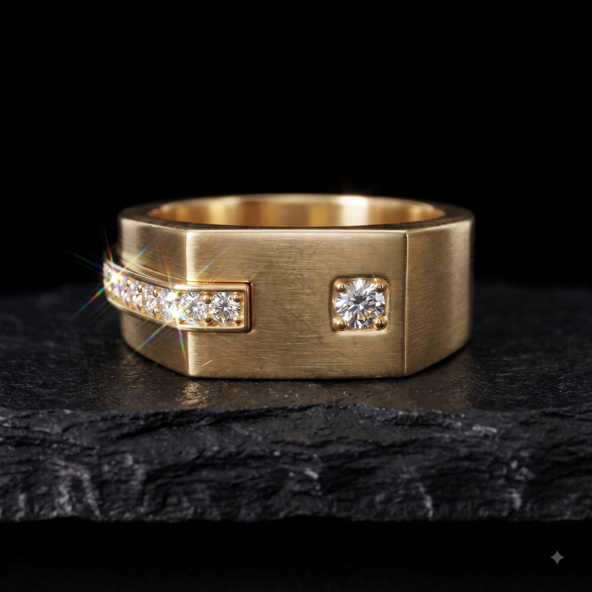 0.30 Ct Lab Grown Diamond Men's Ring | 14K Gold Wide Band Statement Ring