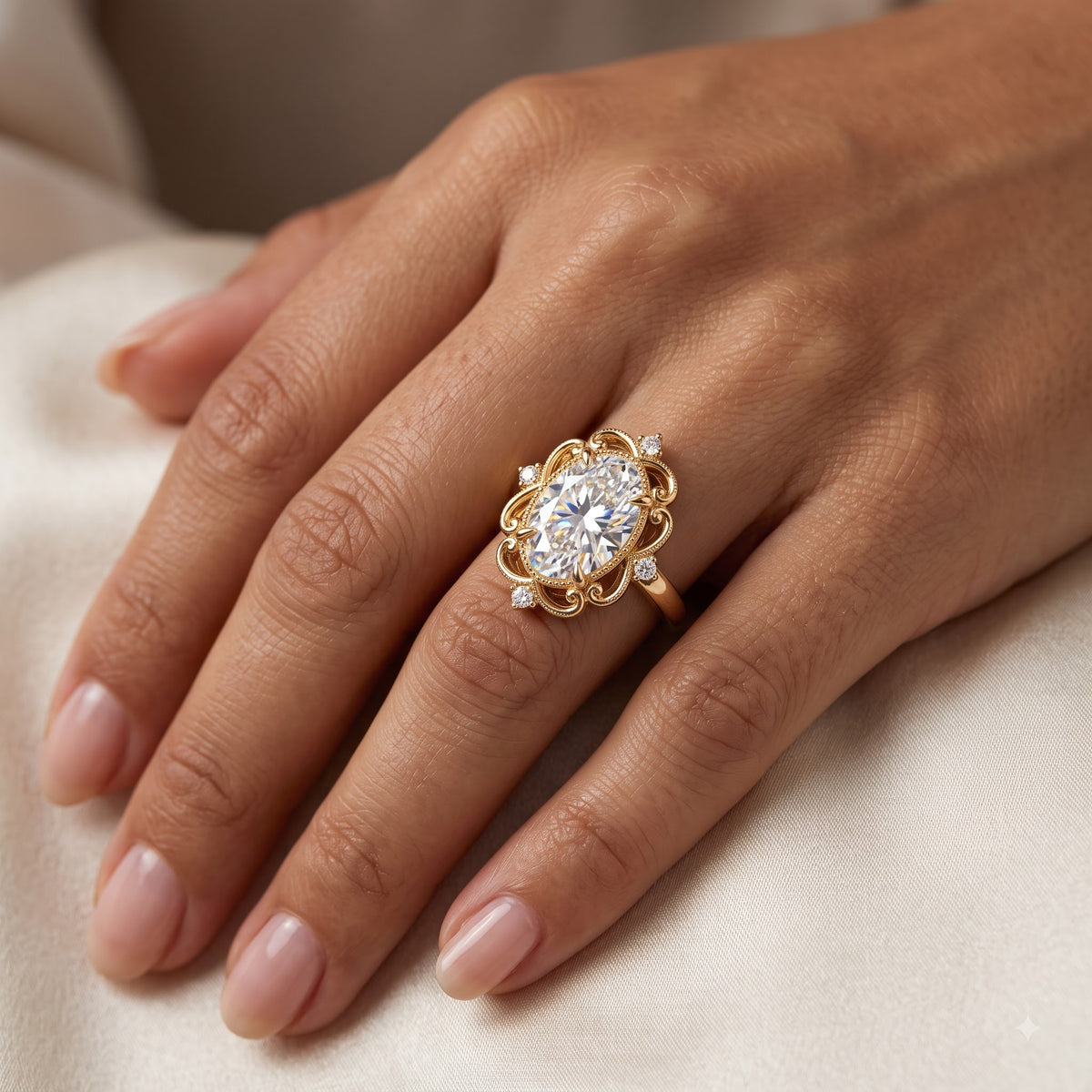 3.20ct Oval Cut Lab Grown Diamond Floral Engagement Ring