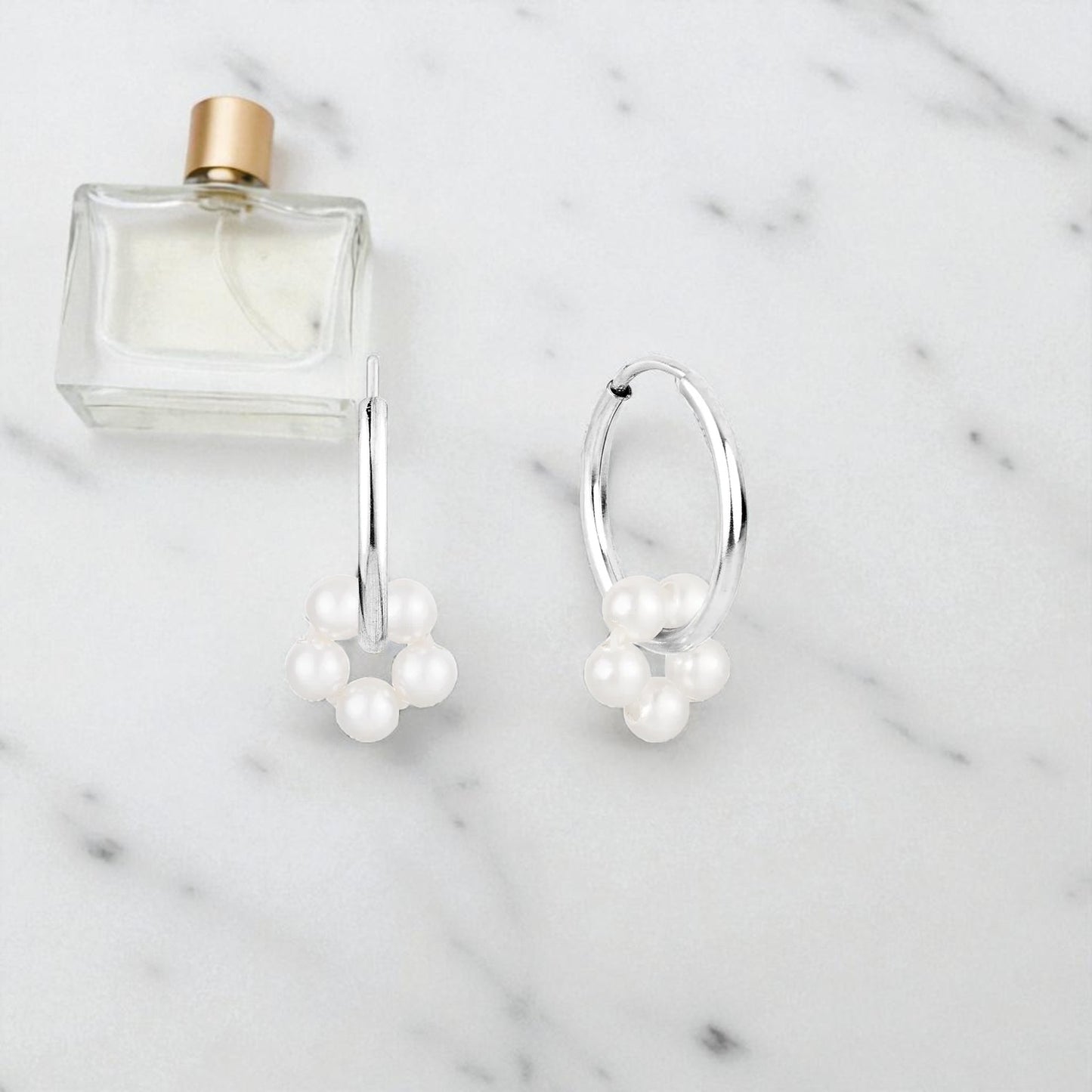 Pearl Hoop Earrings • Gold Hoop Earrings with Pearl Cluster