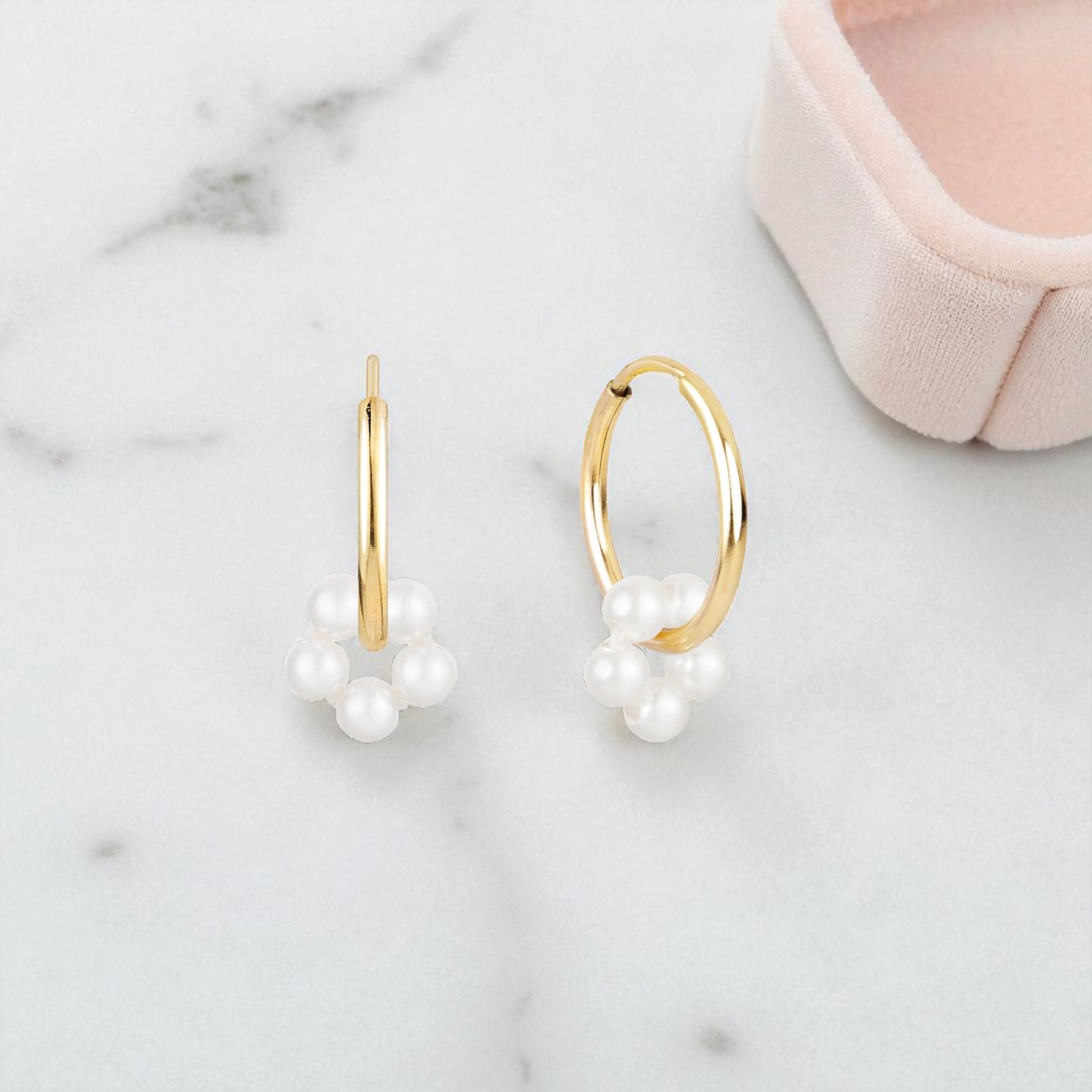 Pearl Hoop Earrings • Gold Hoop Earrings with Pearl Cluster