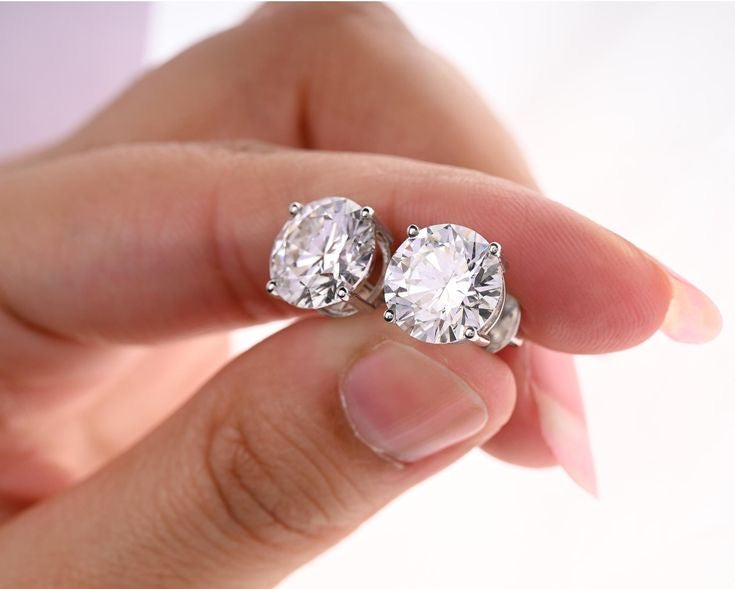 Elegant Moissanite Stud Earrings – 925 Sterling Silver, Dainty Round Cut, Perfect Gift for Her
