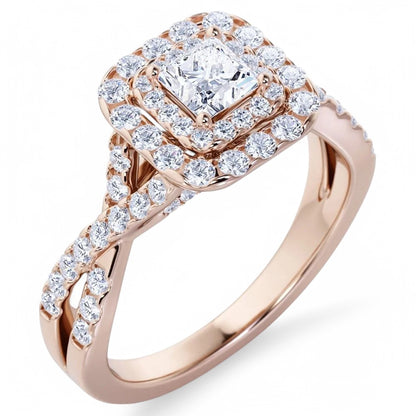 1.200 TCW Princess Cut VVS1 Lab-Grown Halo Engagement Ring Solid 14K White Gold