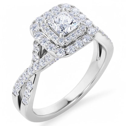 1.200 TCW Princess Cut VVS1 Lab-Grown Halo Engagement Ring Solid 14K White Gold