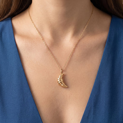 14K Gold Croissant Pendant Necklace
