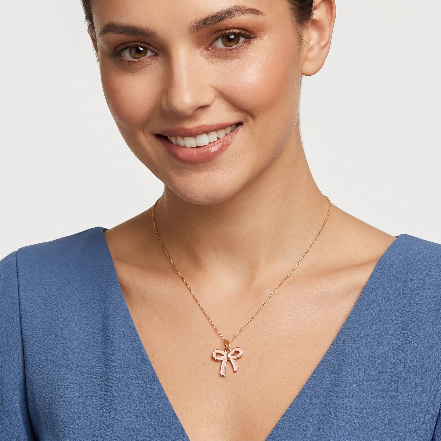 Pink Bow Necklace, 14K Gold Bow Pendant Necklace
