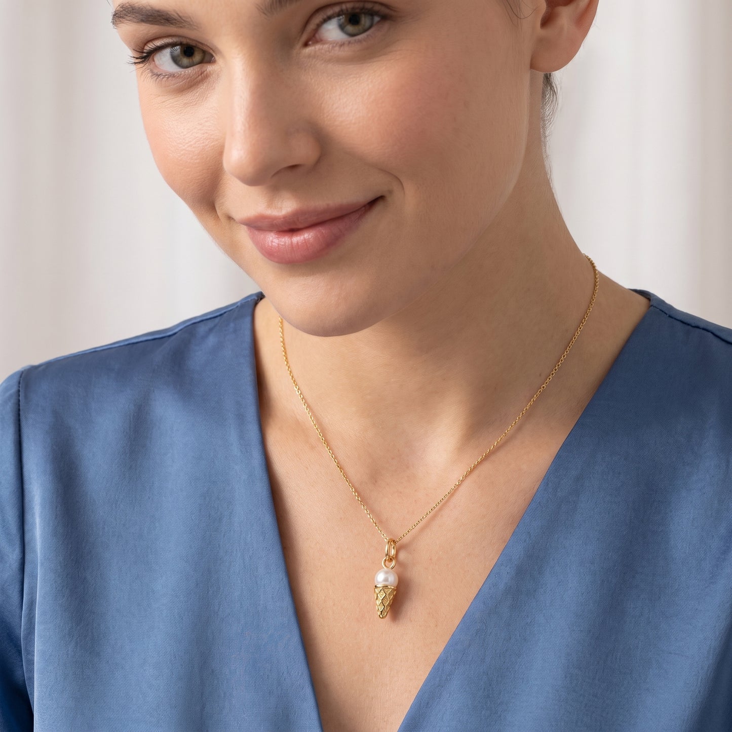 Pearl Ice Cream Cone Pendant Necklace, 14K Gold