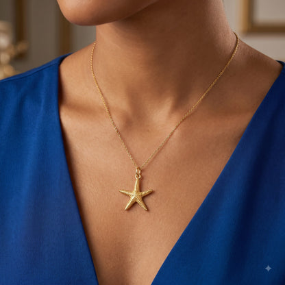 14k Gold Gold Starfish Beach Charm Necklace