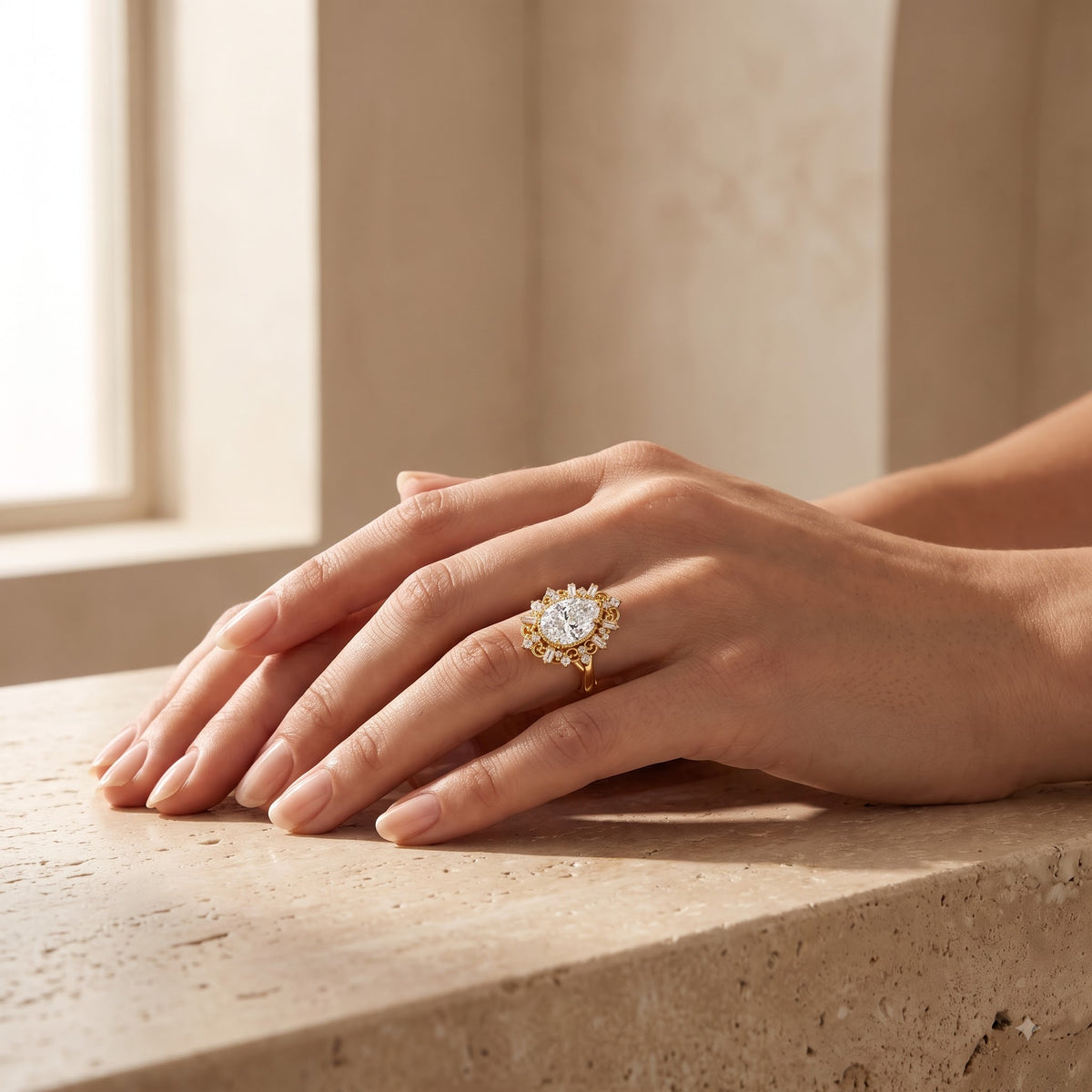1.00ct Pear Cut Lab Grown Diamond Vintage Engagement Ring