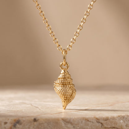 14K Solid Gold Sea Shell Charm Pendant Necklace