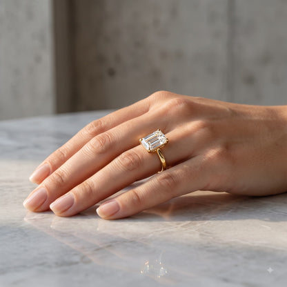 1.00ct Emerald Cut Lab Grown Diamond Engagement Ring, 14K Gold Solitaire Ring