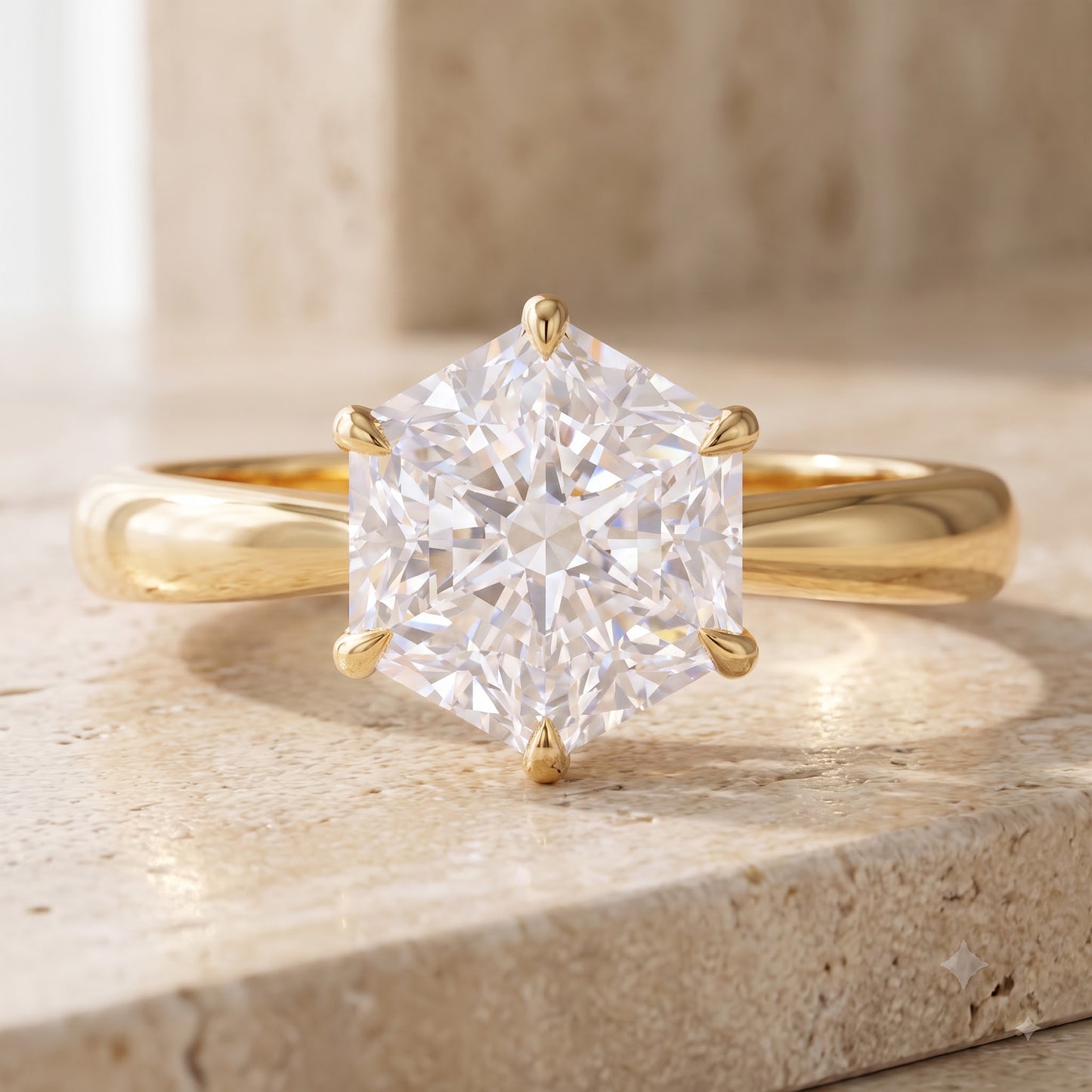 1.00CT Hexagon Cut Lab Grown Diamond Engagement Ring