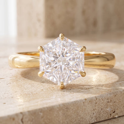 1.00CT Hexagon Cut Lab Grown Diamond Engagement Ring