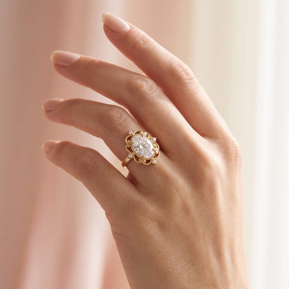 3.20ct Oval Cut Lab Grown Diamond Floral Engagement Ring