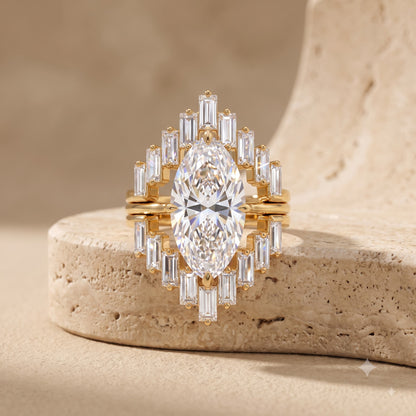 1.90ct Marquise Cut Lab Grown Diamond Halo Engagement Ring Set