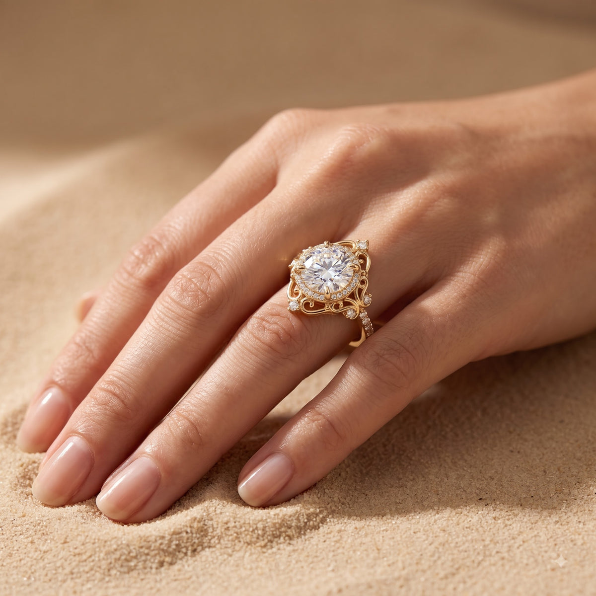 1.600ct  Round Cut Lab Grown Diamond Halo Engagement Ring