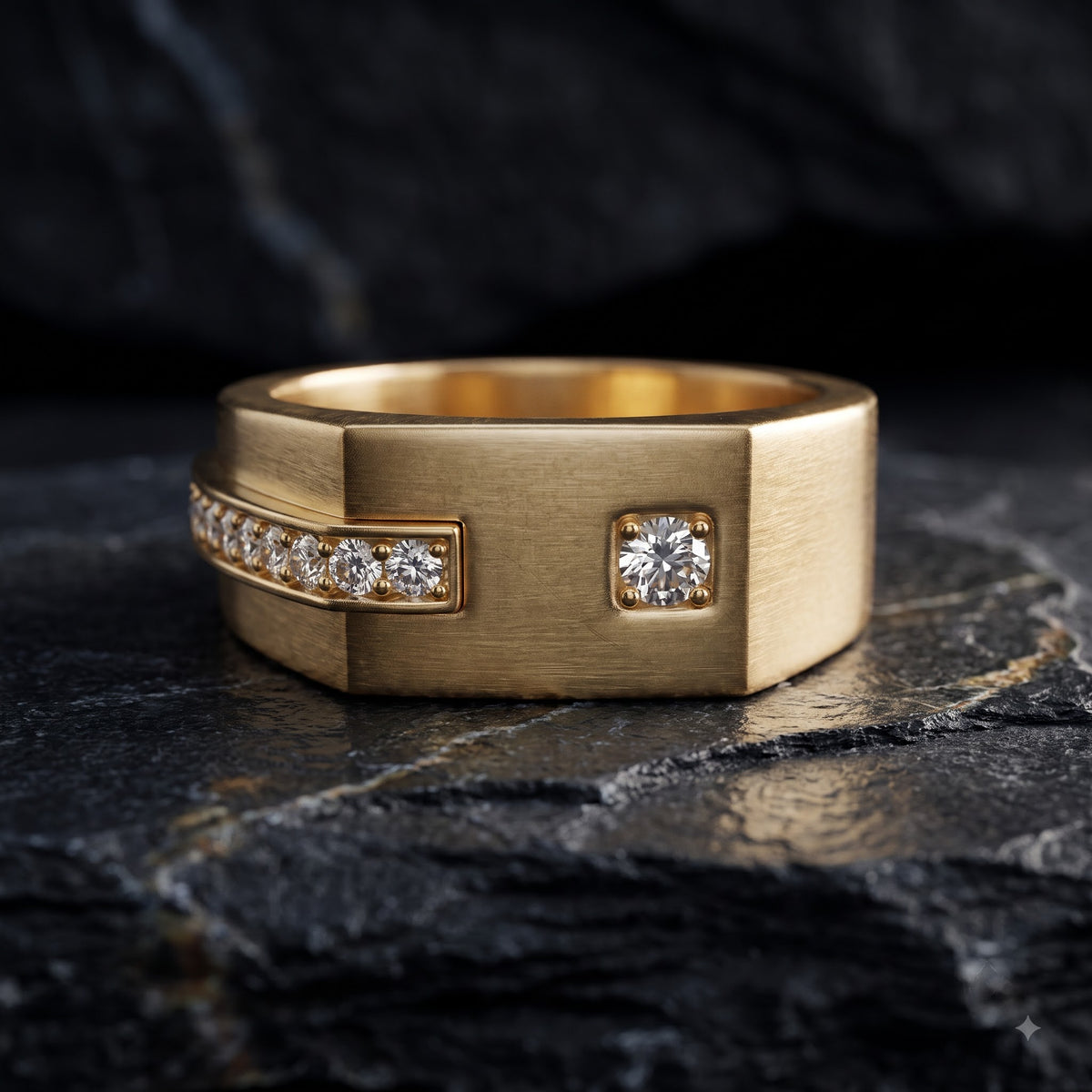 0.30 Ct Lab Grown Diamond Men's Ring | 14K Gold Wide Band Statement Ring