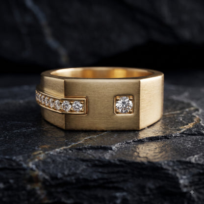 0.30 Ct Lab Grown Diamond Men's Ring | 14K Gold Wide Band Statement Ring