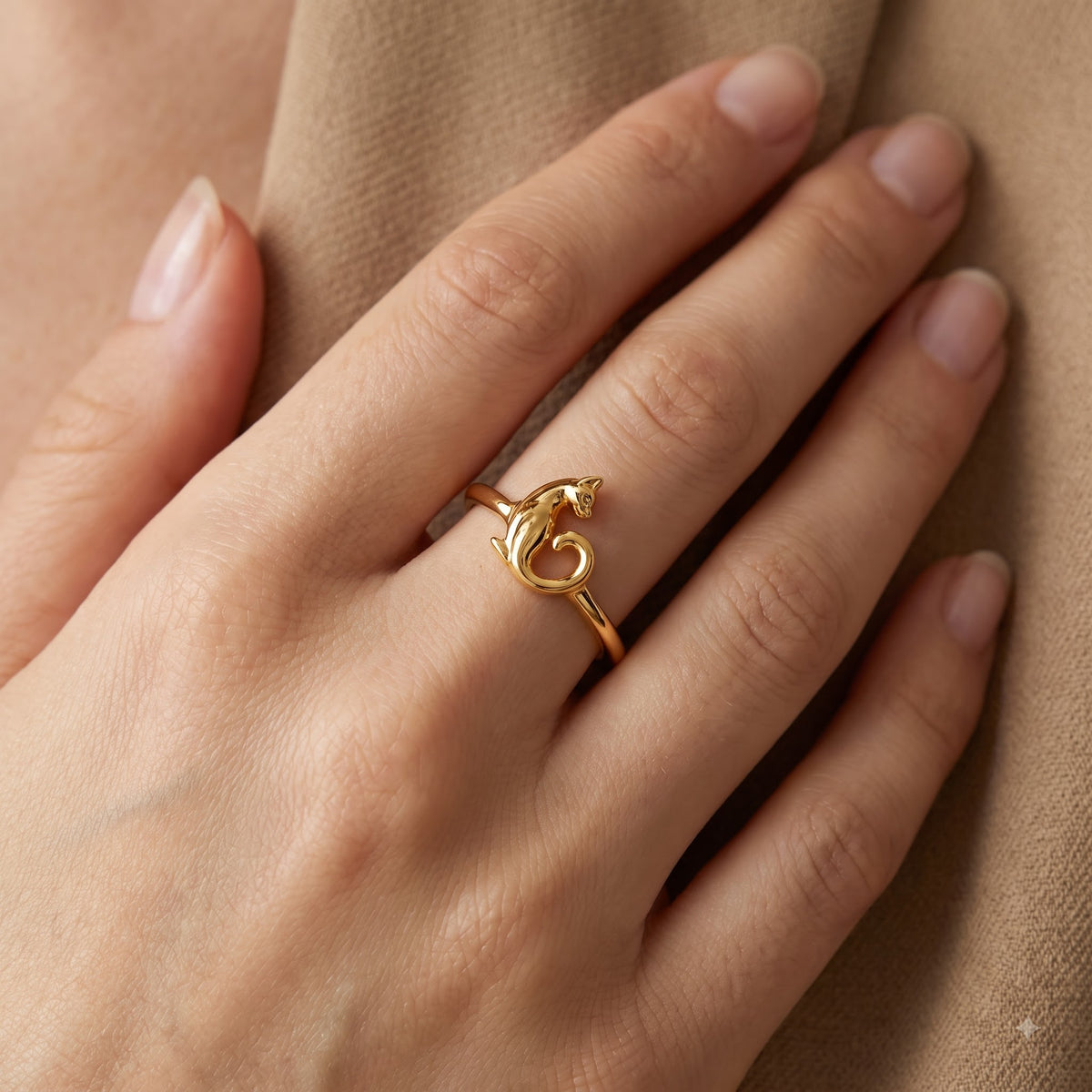 14K Gold Cat Ring, Cat Lover Gift, Cute Animal Ring