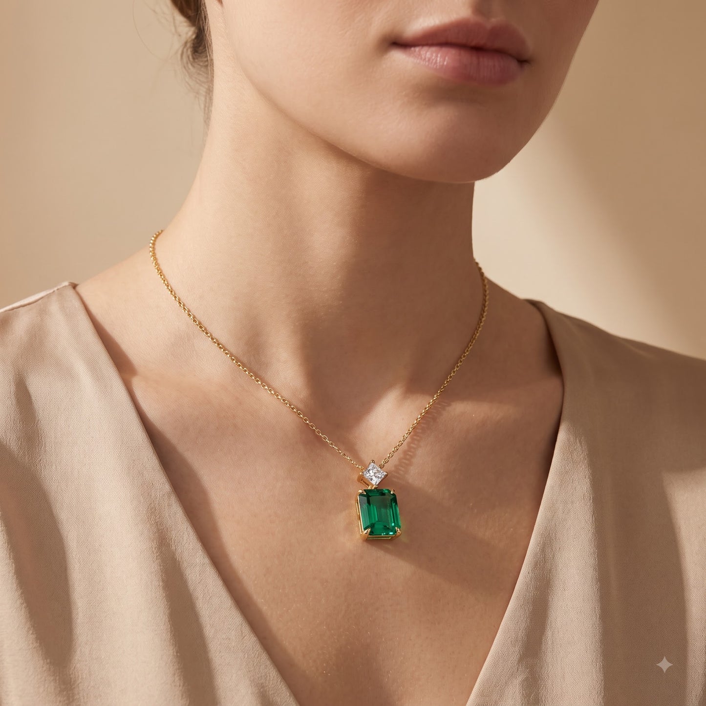 5 Ct Emerald Cut Green Gemstone Lab Grown Diamond Necklace