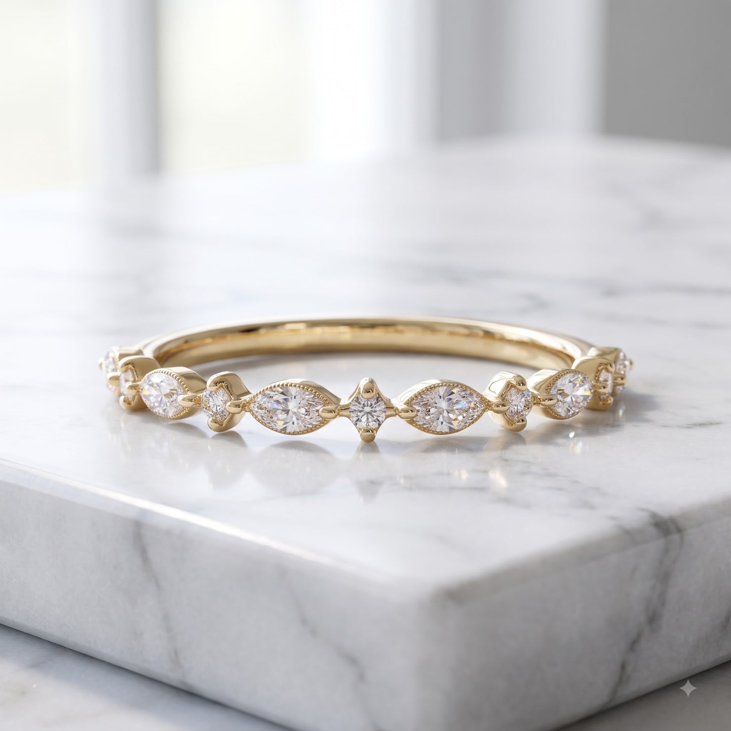 0.200 ct Marquise & Round Cut Lab Grown Diamond Eternity Band Ring