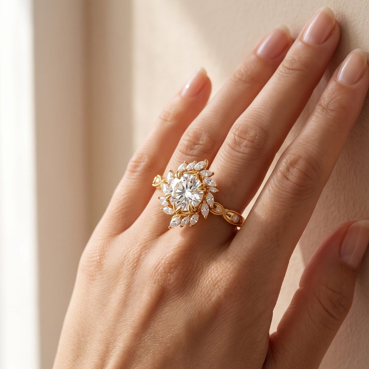 floral lab grown diamond engagement ring
