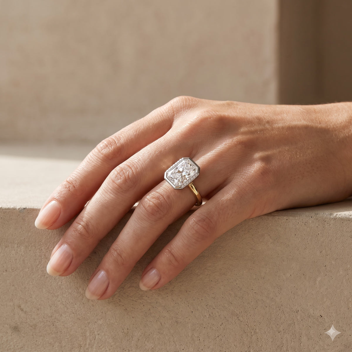 1.00ct Radiant Cut Lab Grown Diamond Modern Halo Engagement Ring