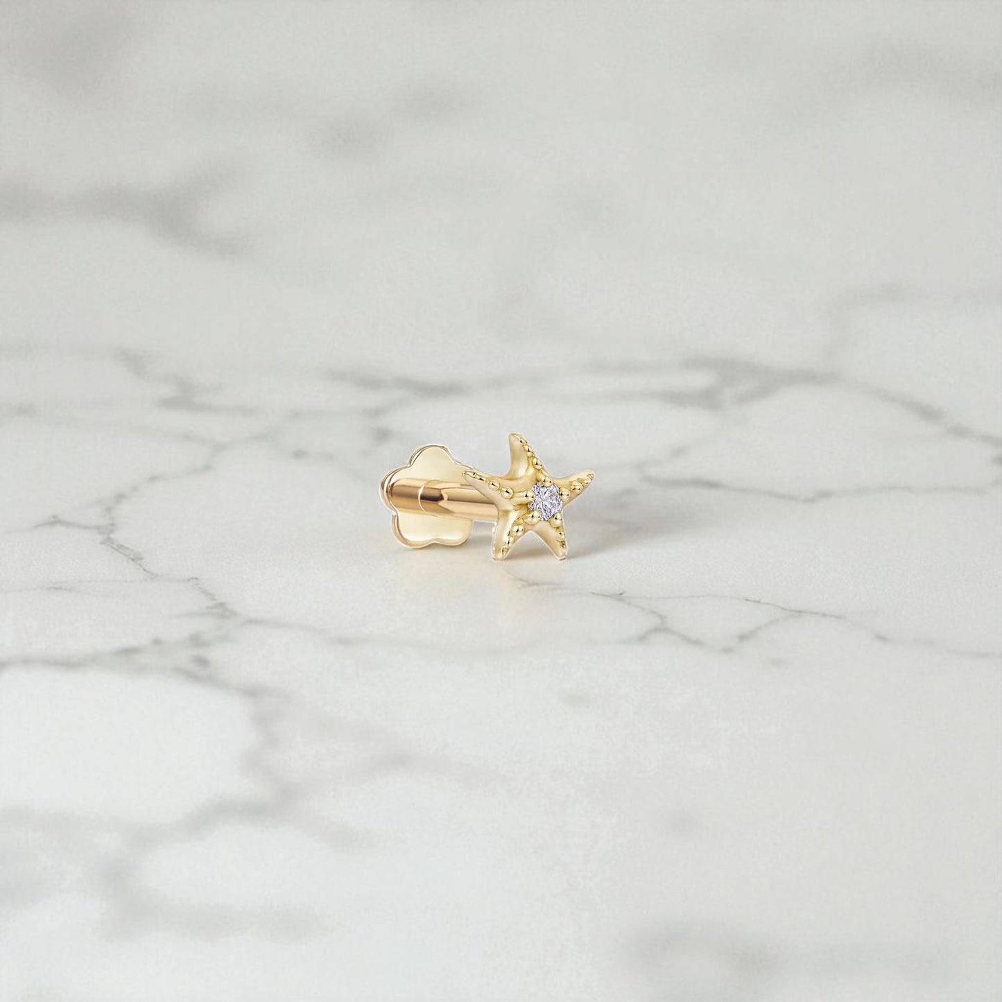 Starfish Stud Earring • Diamond Starfish Labret, Cartilage Helix Earring