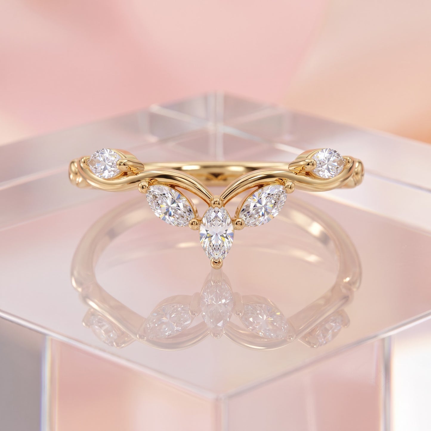 0.300 ct Marquise Cut Lab Grown Diamond V Shape Curved  Band Ring