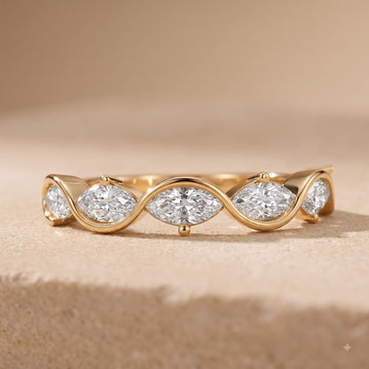 0.250 ct Marquise Cut Lab Grown Diamond Curved Band Ring