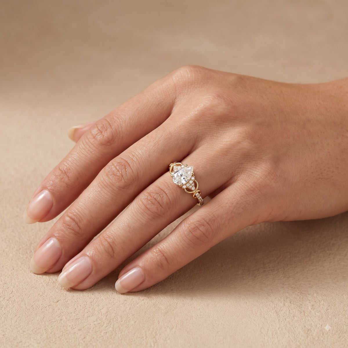 1.00CT Pear Cut Lab Grown Diamond Floral Engagement Ring