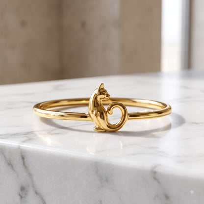14K Gold Cat Ring, Cat Lover Gift, Cute Animal Ring