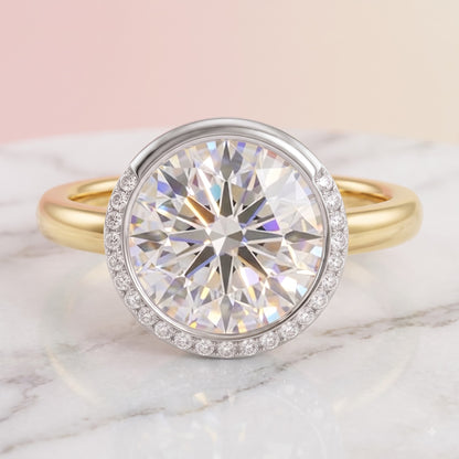 1.00 Ct Round Cut Lab Grown Diamond Bezel Set Engagement Ring | 1.10 Ct Total | 14K Gold