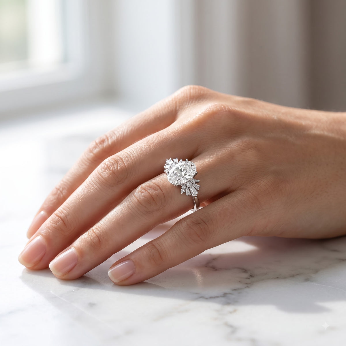 1.00 Ct Oval Cut Lab Grown Diamond Engagement Ring | 2.00 Ct Total | 14K Gold