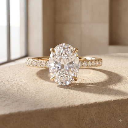1.00 Ct Oval Cut Lab Grown Diamond Hidden Halo Engagement Ring | 1.12 Ct Total | 14K Gold