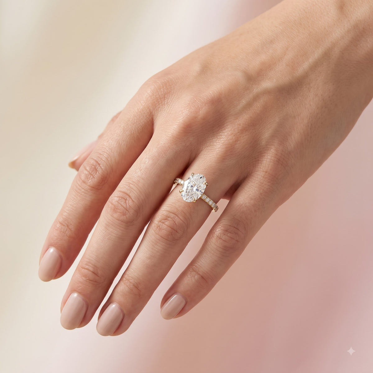 1.00 Ct Oval Cut Lab Grown Diamond Hidden Halo Engagement Ring | 1.12 Ct Total | 14K Gold