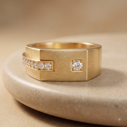 0.30 Ct Lab Grown Diamond Men's Ring | 14K Gold Wide Band Statement Ring