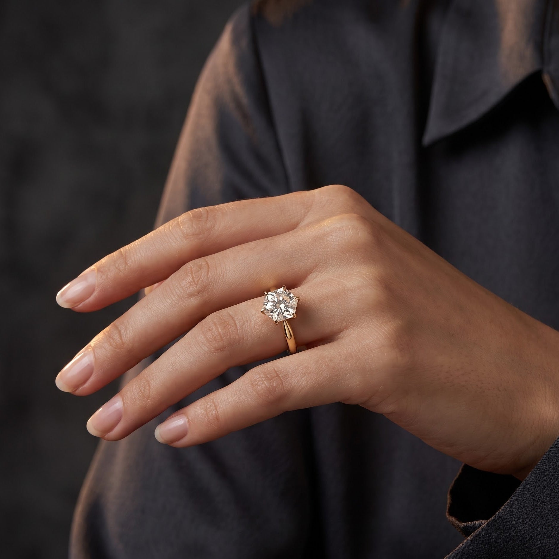 elongated hexagon diamond engagement ring​

