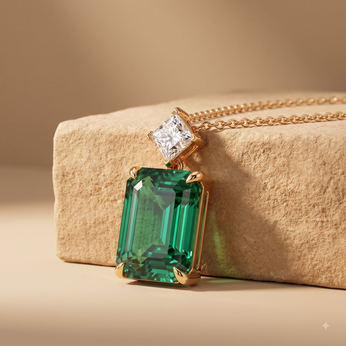 5 Ct Emerald Cut Green Gemstone Lab Grown Diamond Necklace