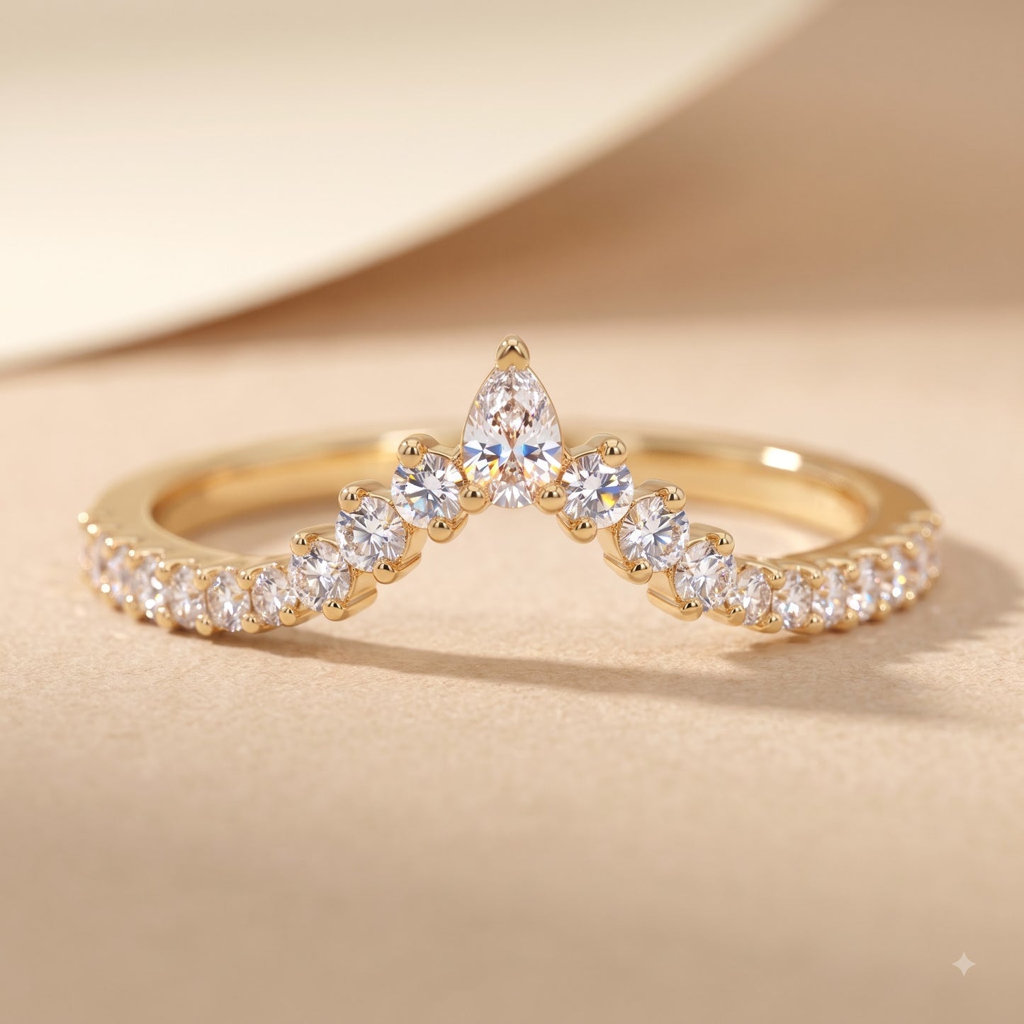 0.200 ct Pear & Round Cut Lab Grown Diamond V Shape Wedding Band Ring