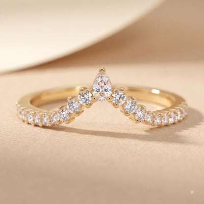 0.200 ct Pear & Round Cut Lab Grown Diamond V Shape Wedding Band Ring