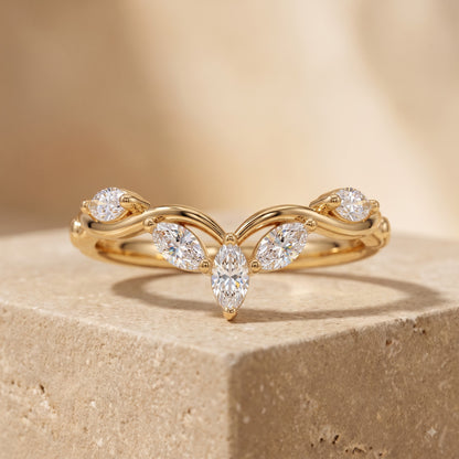 0.300 ct Marquise Cut Lab Grown Diamond V Shape Curved  Band Ring
